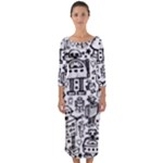 Robot Crowd Quarter Sleeve Midi Bodycon Dress