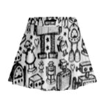 Robot Crowd Mini Flare Skirt