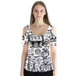 Robot Crowd Butterfly Sleeve Cutout Tee 