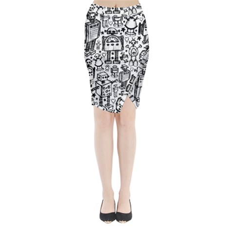 Robot Crowd Midi Wrap Pencil Skirt from ArtsNow.com