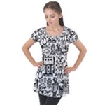 Robot Crowd Puff Sleeve Tunic Top