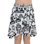Robot Crowd Chiffon Wrap Front Skirt