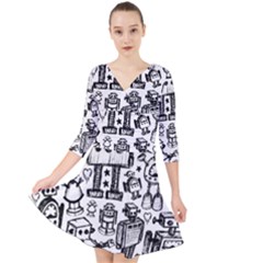 Quarter Sleeve Front Wrap Dress 