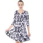 Robot Crowd Quarter Sleeve Front Wrap Dress