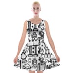 Robot Crowd Velvet Skater Dress