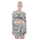 Robot Crowd Off Shoulder Top with Mini Skirt Set