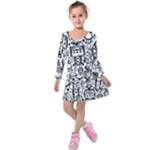 Robot Crowd Kids  Long Sleeve Velvet Dress