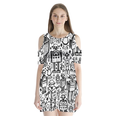 Robot Crowd Shoulder Cutout Velvet One Piece from ArtsNow.com