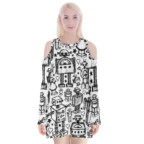 Robot Crowd Velvet Long Sleeve Shoulder Cutout Dress from ArtsNow.com