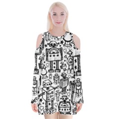 Robot Crowd Velvet Long Sleeve Shoulder Cutout Dress from ArtsNow.com