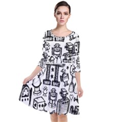 Quarter Sleeve Waist Band Dress 