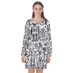 Long Sleeve Chiffon Shift Dress  