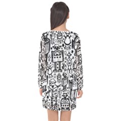 Long Sleeve Chiffon Shift Dress  