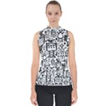 Robot Crowd Mock Neck Shell Top