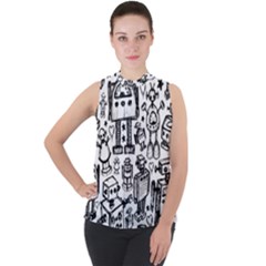Mock Neck Chiffon Sleeveless Top 