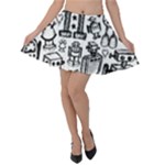 Robot Crowd Velvet Skater Skirt
