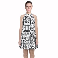Velvet Halter Neckline Dress  