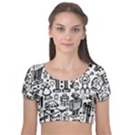 Robot Crowd Velvet Short Sleeve Crop Top 