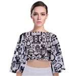 Robot Crowd Tie Back Butterfly Sleeve Chiffon Top