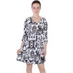 Robot Crowd Quarter Sleeve Ruffle Waist Dress