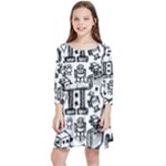 Robot Crowd Kids  Quarter Sleeve Skater Dress
