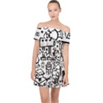 Robot Crowd Off Shoulder Chiffon Dress