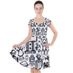 Robot Crowd Cap Sleeve Midi Dress