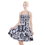 Robot Crowd Halter Party Swing Dress 