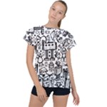Robot Crowd Ruffle Collar Chiffon Blouse