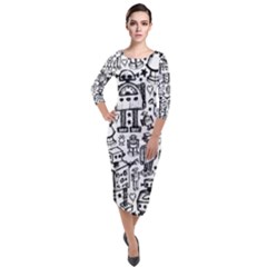 Quarter Sleeve Midi Velour Bodycon Dress 
