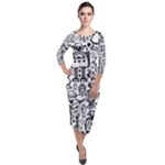 Robot Crowd Quarter Sleeve Midi Velour Bodycon Dress