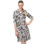 Robot Crowd Long Sleeve Mini Shirt Dress