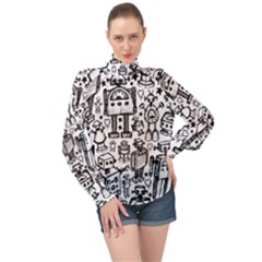 High Neck Long Sleeve Chiffon Top 