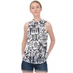 Robot Crowd High Neck Satin Top