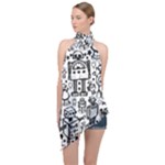 Robot Crowd Halter Asymmetric Satin Top