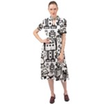 Robot Crowd Keyhole Neckline Chiffon Dress