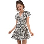 Robot Crowd Flutter Sleeve Wrap Dress