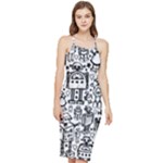 Robot Crowd Bodycon Cross Back Summer Dress