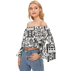 Off Shoulder Flutter Bell Sleeve Top 