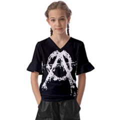 Kids  V-Neck Horn Sleeve Blouse 