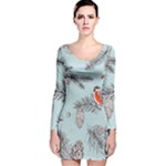 Christmas birds Long Sleeve Velvet Bodycon Dress