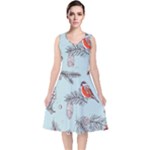 Christmas birds V-Neck Midi Sleeveless Dress 