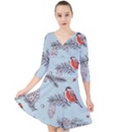 Christmas birds Quarter Sleeve Front Wrap Dress