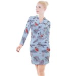 Christmas birds Button Long Sleeve Dress