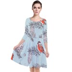 Christmas birds Quarter Sleeve Waist Band Dress