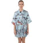 Christmas birds Half Sleeve Satin Kimono 