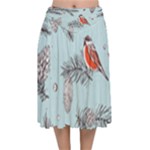 Christmas birds Velvet Flared Midi Skirt