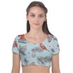 Christmas birds Velvet Short Sleeve Crop Top 