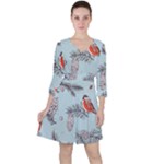 Christmas birds Quarter Sleeve Ruffle Waist Dress