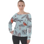 Christmas birds Off Shoulder Long Sleeve Velour Top